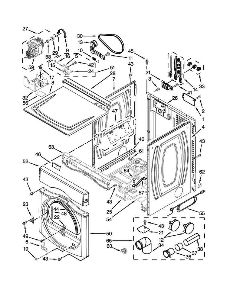 Dryer Cabinet Parts Diagram and Parts List for MLE20PNAGW0  Maytag Washer Dryer Combo