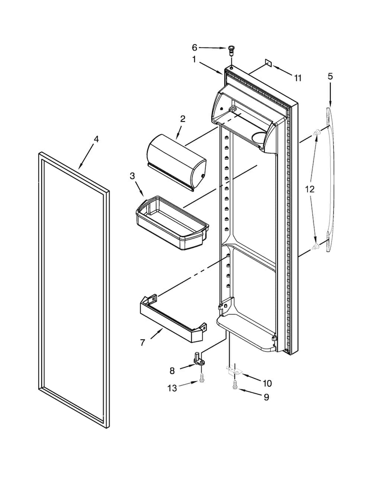 Refrigerator Door Diagram and Parts List for MSF22D4XAM01  Maytag Refrigerator