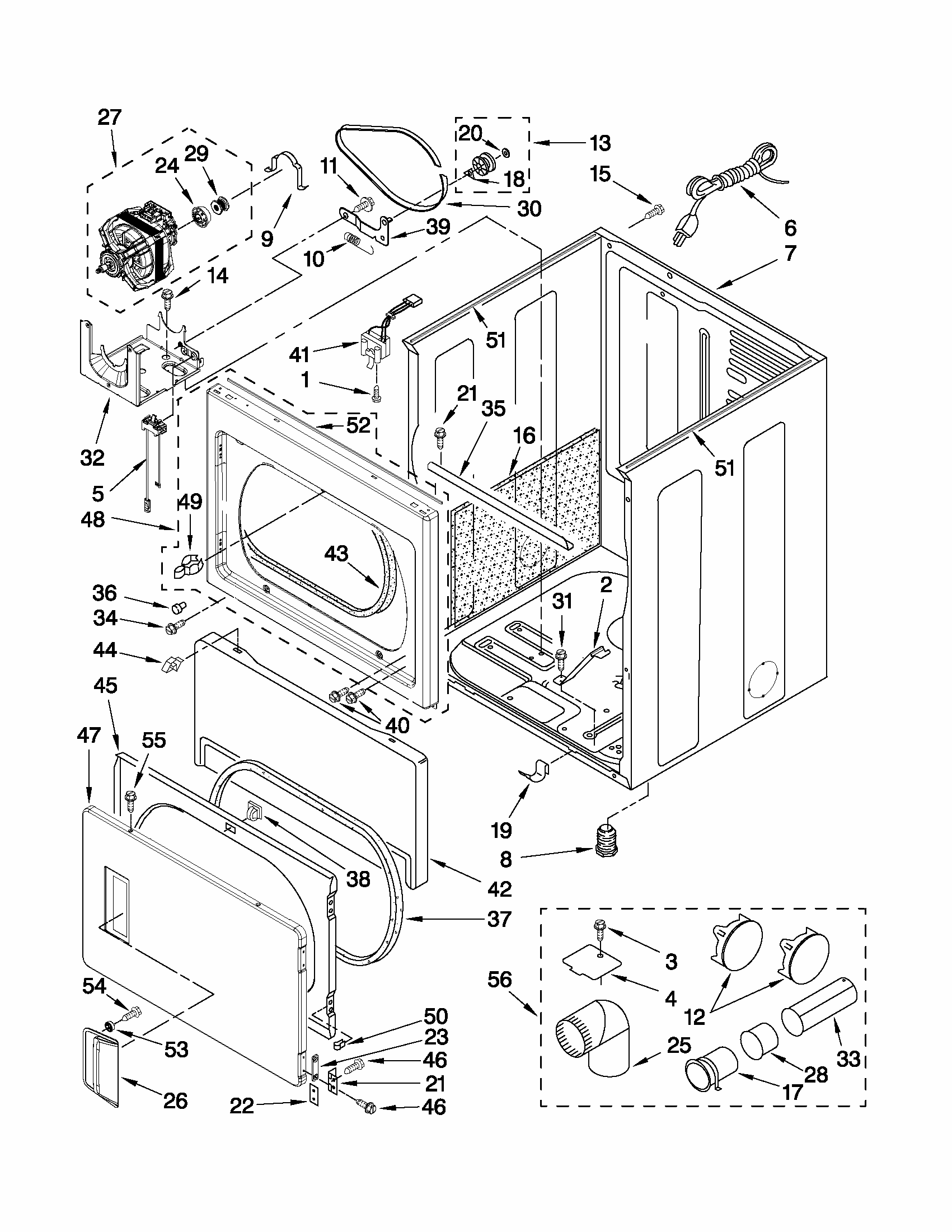 Cabinet Parts Diagram and Parts List for MGDX600XW0  Maytag Dryer