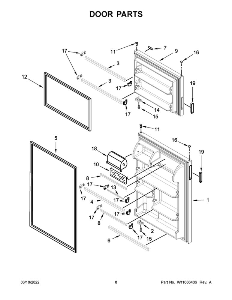 Door Parts Diagram and Parts List for ART318FFDW10  Amana Refrigerator