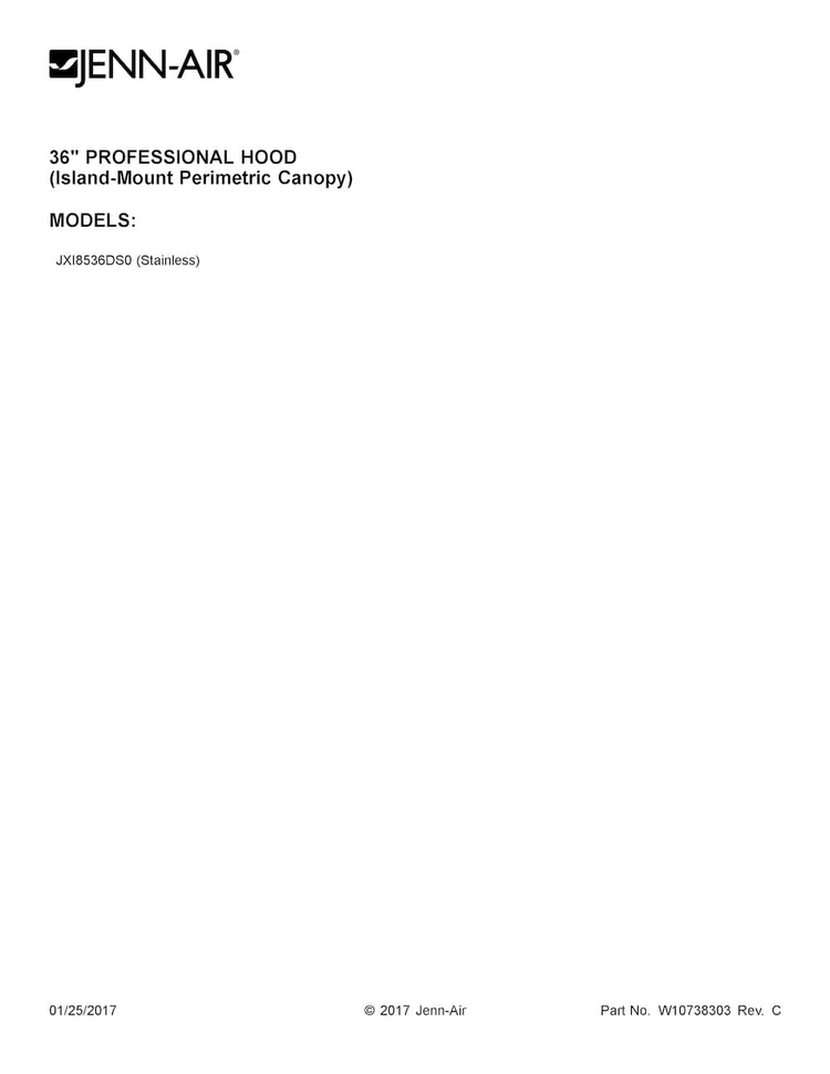 Cover Sheet Diagram and Parts List for JXI8536DS0  Jenn-Air Range Hood