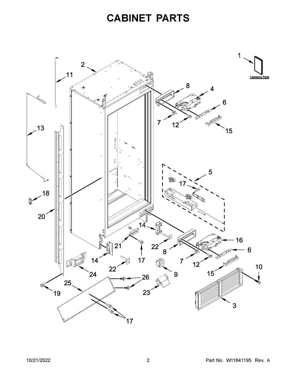Cabinet Parts Diagram and Parts List for JBZFL18IGX10  Jenn-Air Freezer