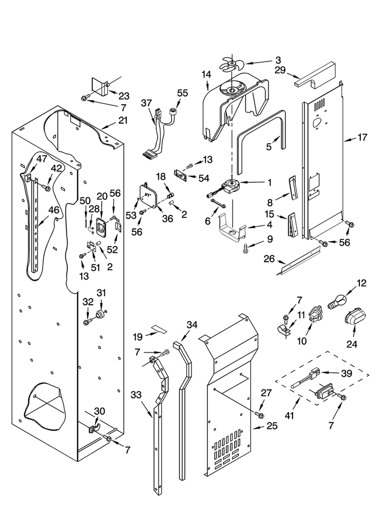 Freezer Liner And Air Flow Parts Diagram and Parts List for JS42PPDUDB01  Jenn-Air Refrigerator