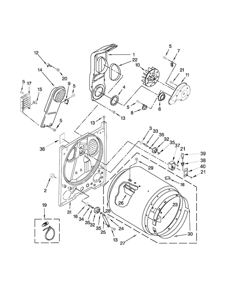 Bulkhead Parts Diagram and Parts List for CED126SBW0  Crosley Dryer