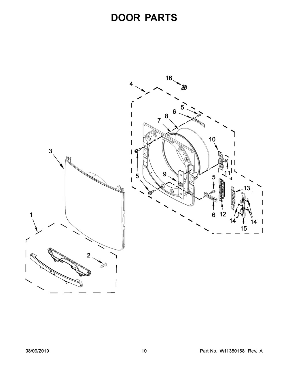 Door Parts Diagram and Parts List for MGD5630HC1  Maytag Dryer