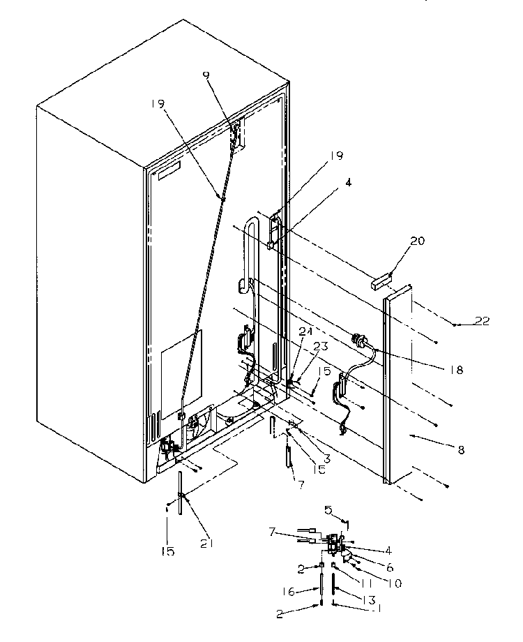 Cabinet Back Diagram and Parts List for SSD21SL-P1193901WL  Amana Refrigerator