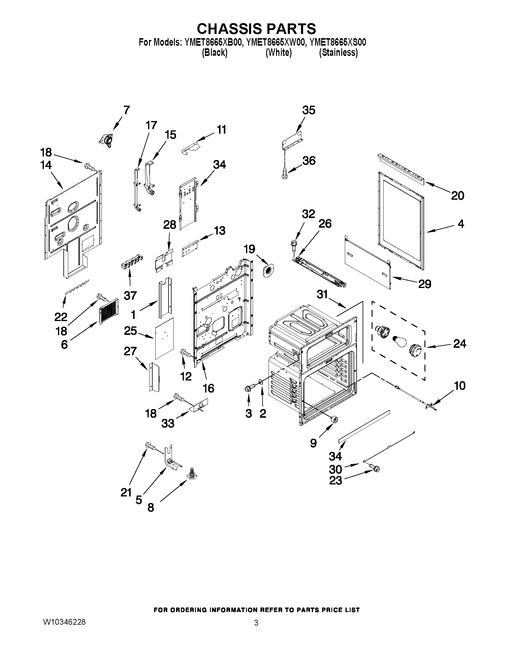 03 - CHASSIS PARTS Diagram and Parts List for YMET8665XW00  Maytag Range