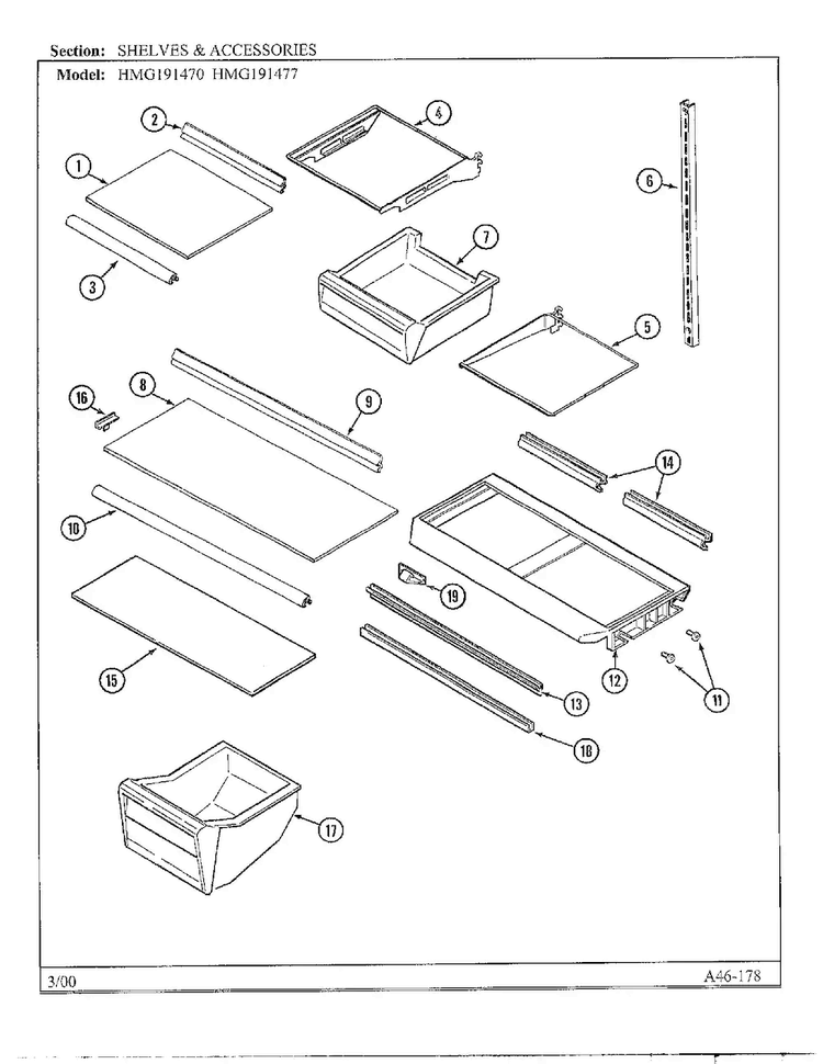 Shelves/accessories Diagram and Parts List for HMG191470  Admiral Refrigerator
