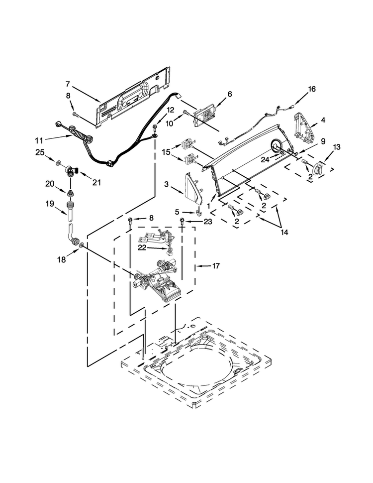 Controls And Water Inlet Parts Diagram and Parts List for 4GNTW4400YQ2  Amana Washer