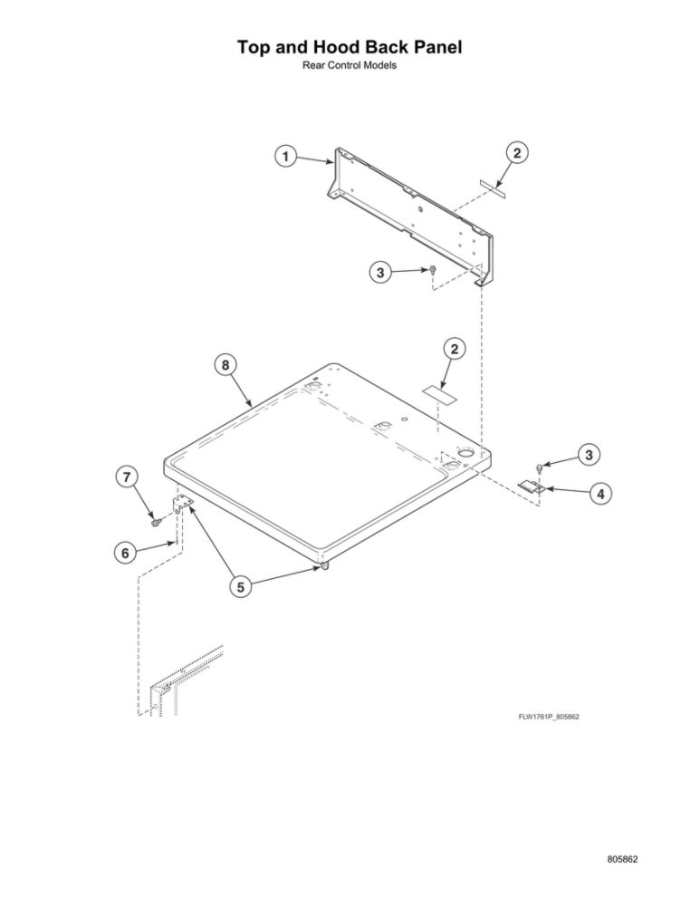 Top/Hood Back Panel Diagram and Parts List for LFNE5BSP115TW01  Speed Queen Washer