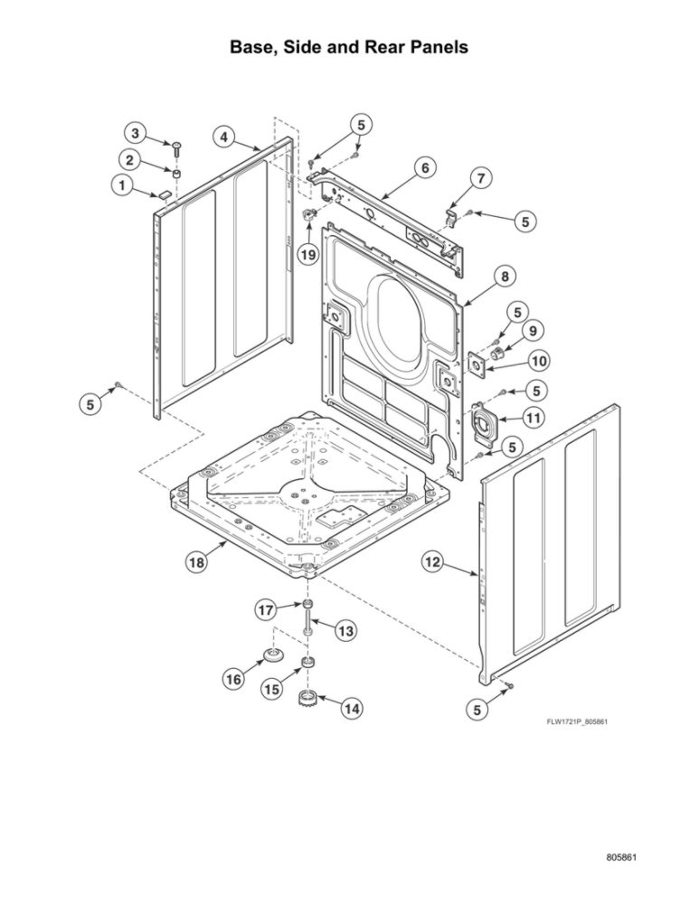Base/Side And Rear Panels Diagram and Parts List for AFNE9BSP115TN13  Speed Queen Washer