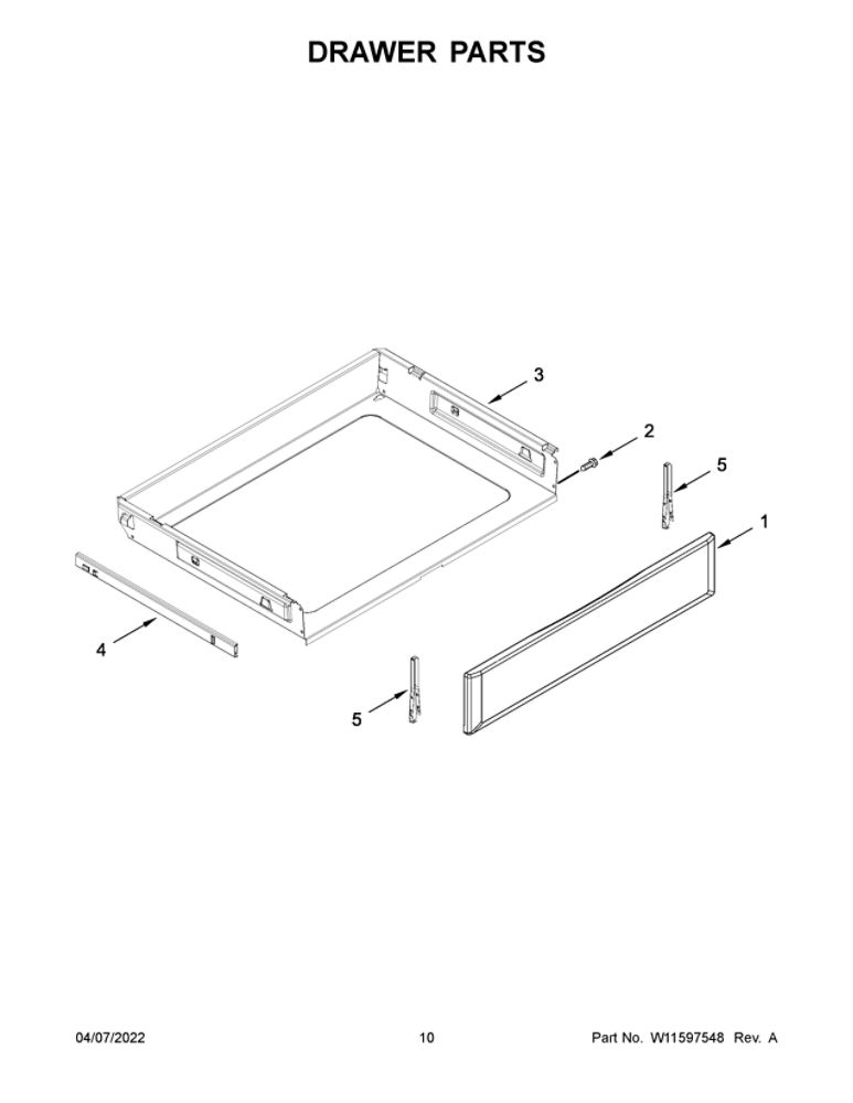 Drawer Parts Diagram and Parts List for YMER8800FW6  Maytag Range