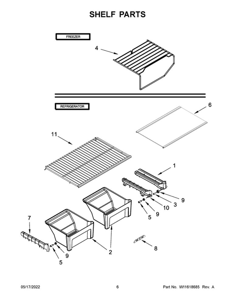 Shelf Parts Diagram and Parts List for ART308FFDW10  Amana Refrigerator