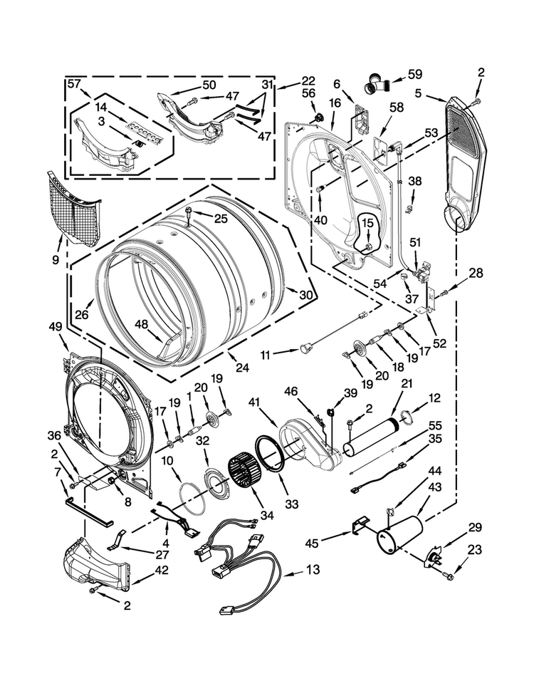 Bulkhead Parts Diagram and Parts List for MGD7100DW0  Maytag Dryer