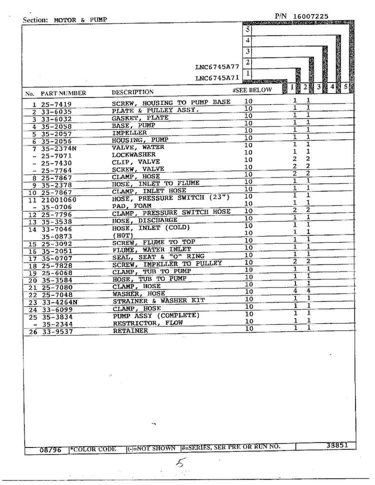 Motor/pump Diagram and Parts List for LNC6745A77  Admiral Washer