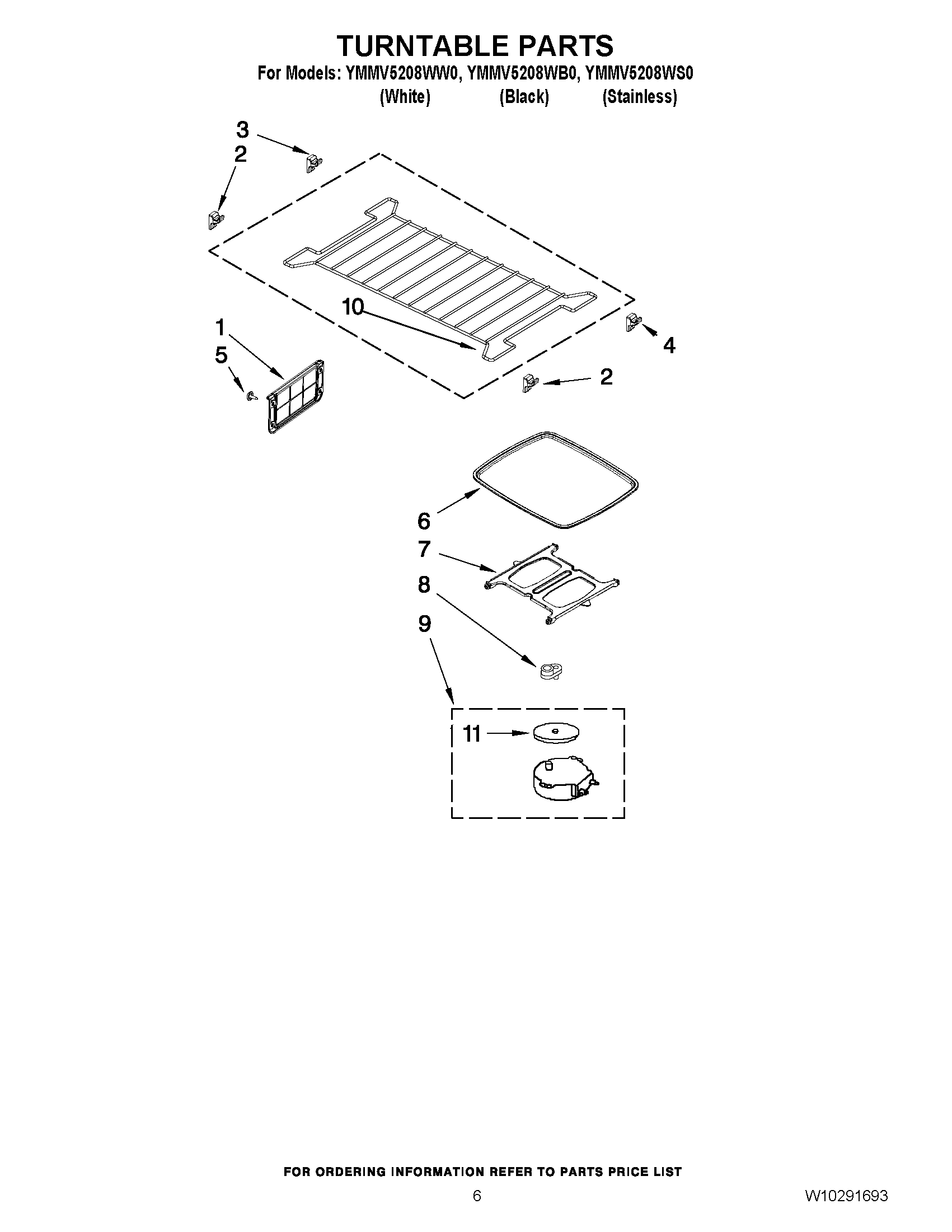 05 - TURNTABLE PARTS Diagram and Parts List for YMMV5208WS0  Maytag Microwave Oven Combo