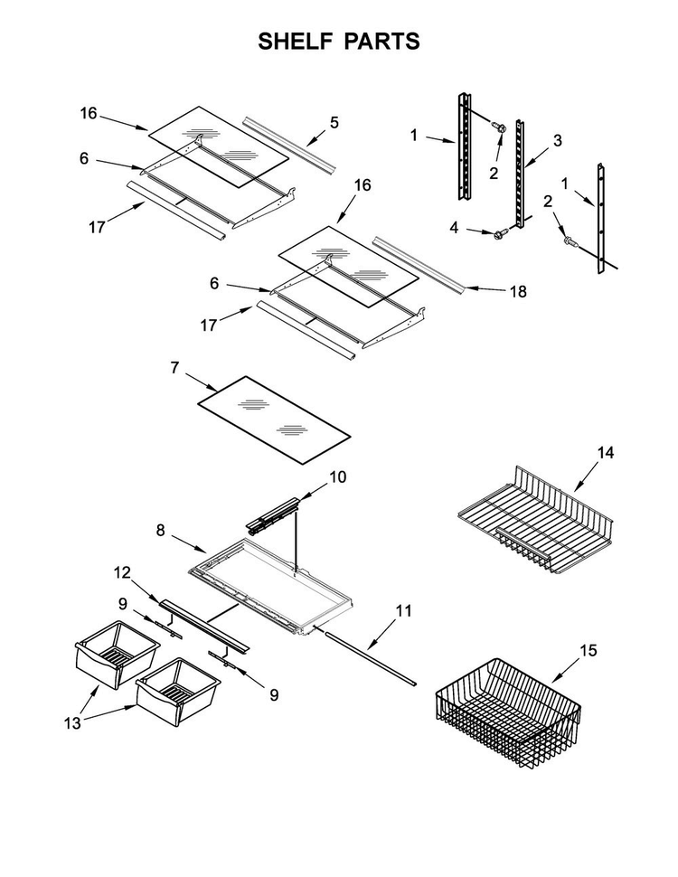 Shelf Parts Diagram and Parts List for ABB1921BRM00  Amana Refrigerator