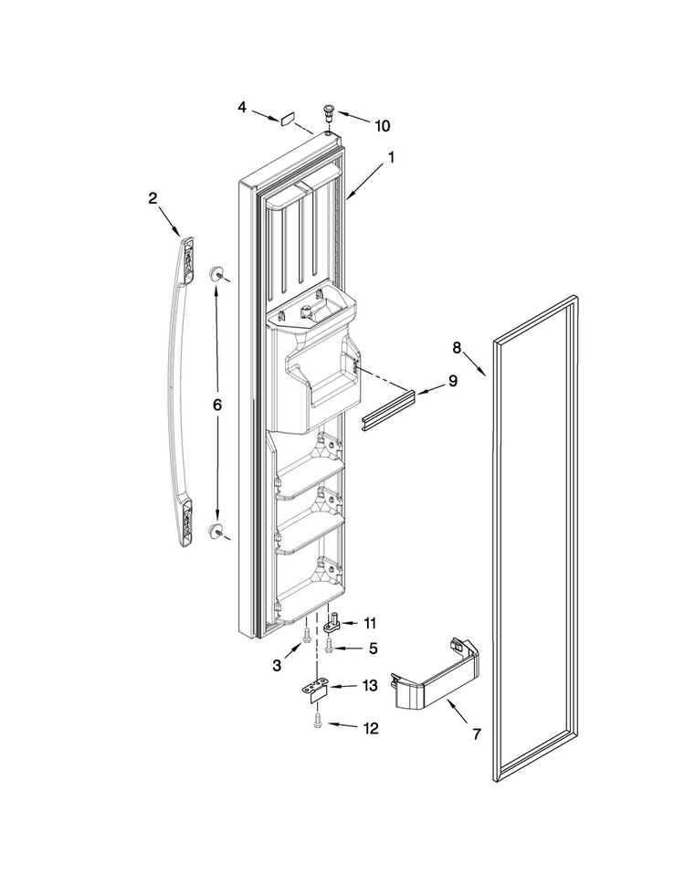 Freezer Door Parts Diagram and Parts List for MCD2358WEW01  Maytag Refrigerator