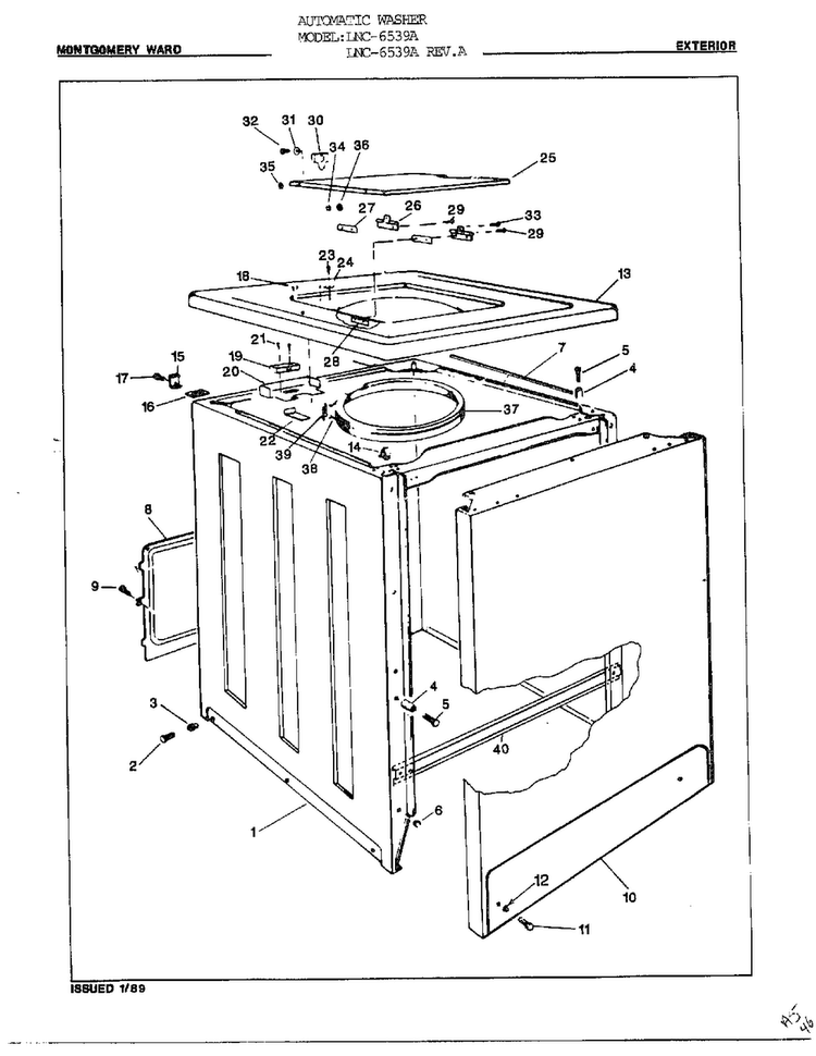 Automatic Washer-exterior Diagram and Parts List for 6539A REV A Norge Washer
