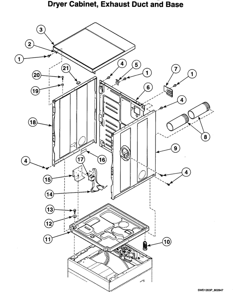 Dryer Cabinet Diagram and Parts List for LTSA7AWN3000  Speed Queen Washer Dryer Combo