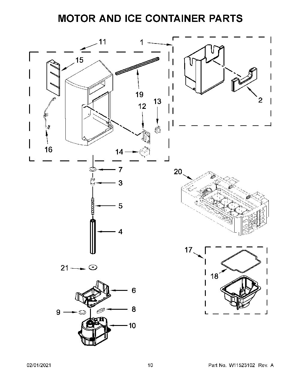 Motor And Ice Container Parts Diagram and Parts List for 10651335714  Kenmore Refrigerator