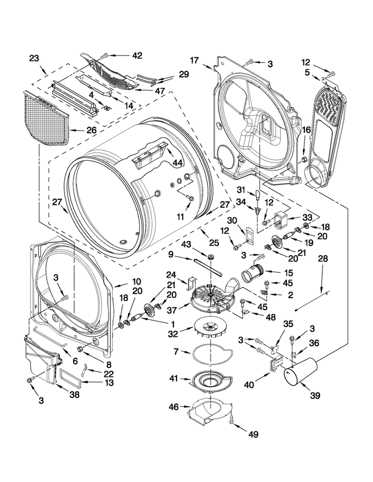 Bulkhead Parts Diagram and Parts List for MGDB750YW2  Maytag Dryer