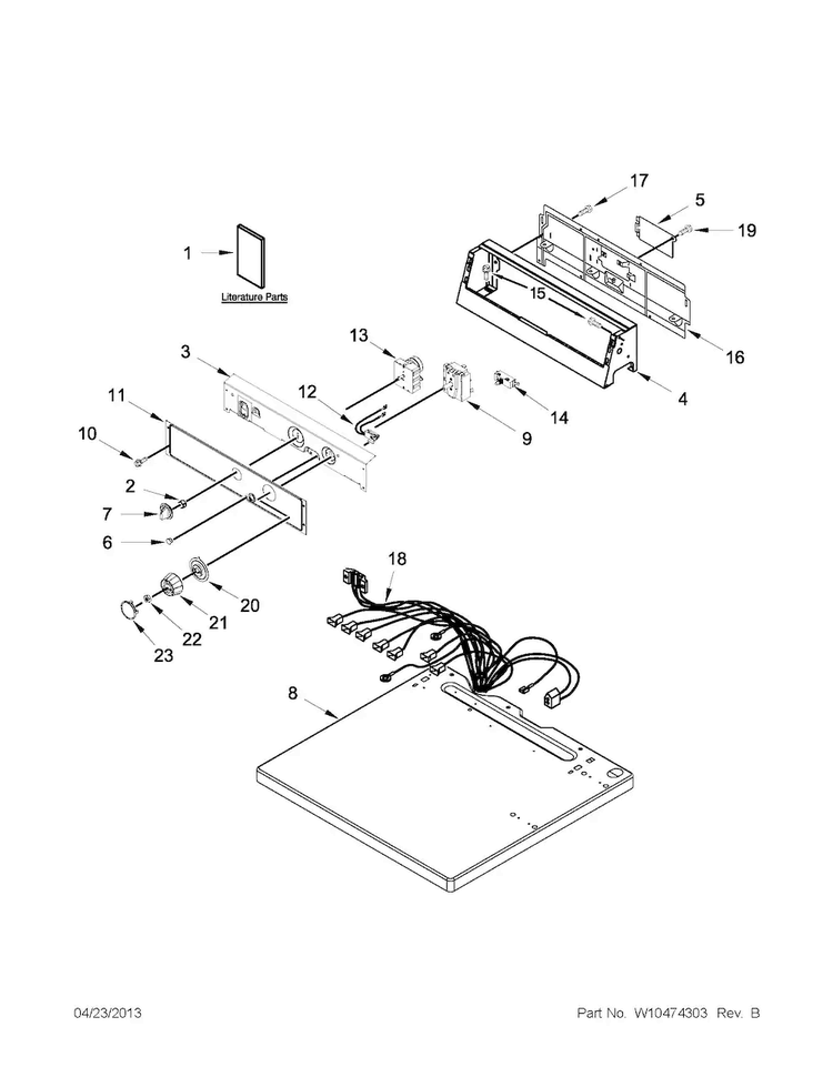 Top And Console Parts Diagram and Parts List for MDE18MNAZW0  Maytag Dryer