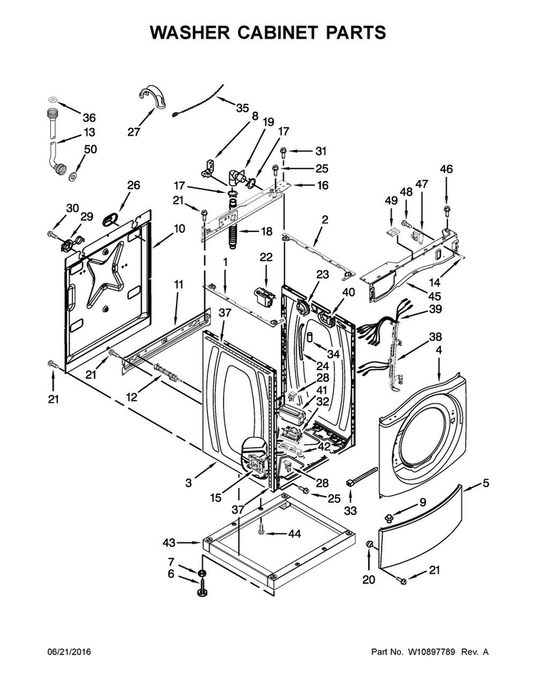 Washer Cabinet Parts Diagram and Parts List for MLE20PDCZW0  Maytag Washer Dryer Combo