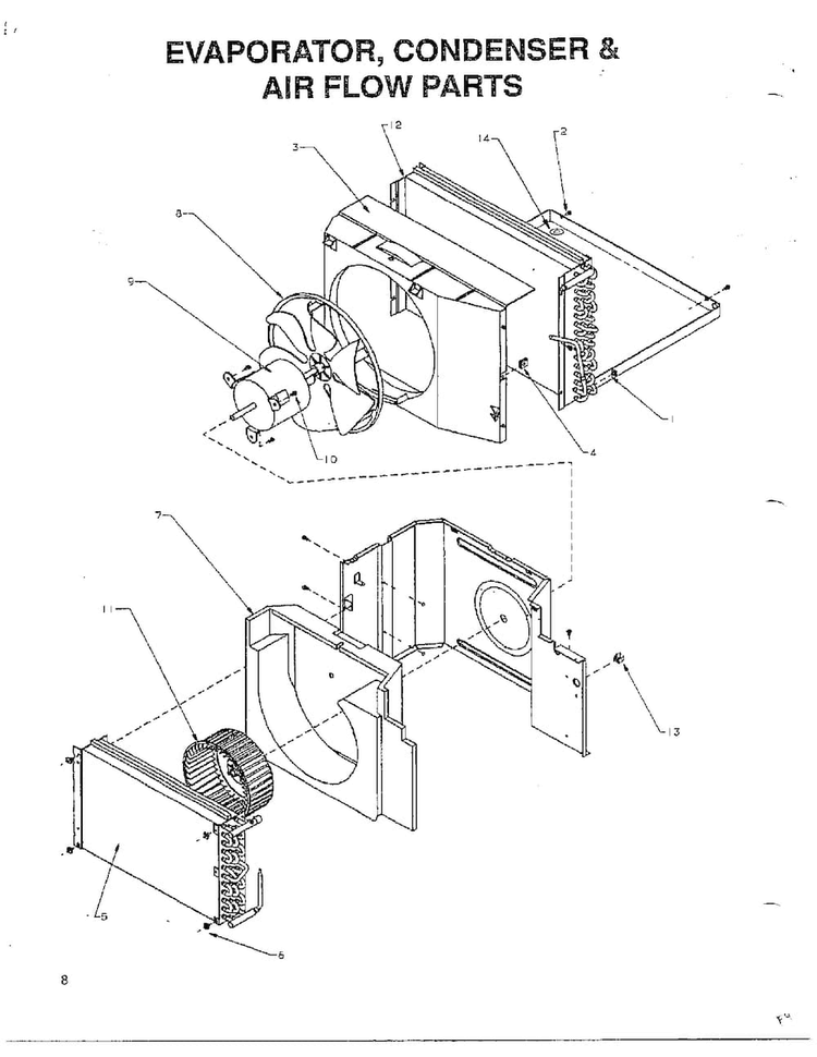 Evaporator, Condenser And Air Flow Diagram and Parts List for 5794  Amana Air Conditioner