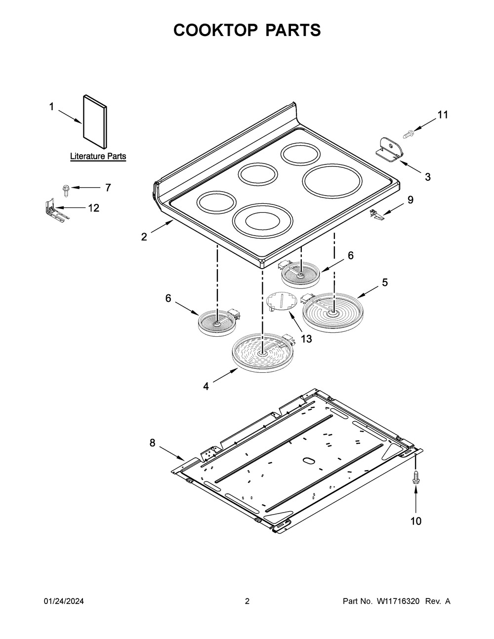 Cooktop Parts Diagram and Parts List for MER6600FW6  Maytag Range