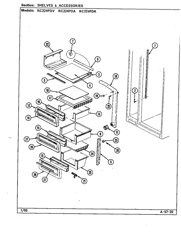 Shelves & Accessories Diagram and Parts List for RC224PDK DS33A Magic Chef Refrigerator