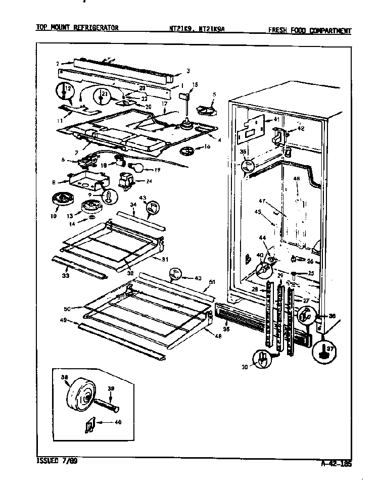 Fresh Food Compartment Diagram and Parts List for NT21K9A 9A05C Admiral Refrigerator