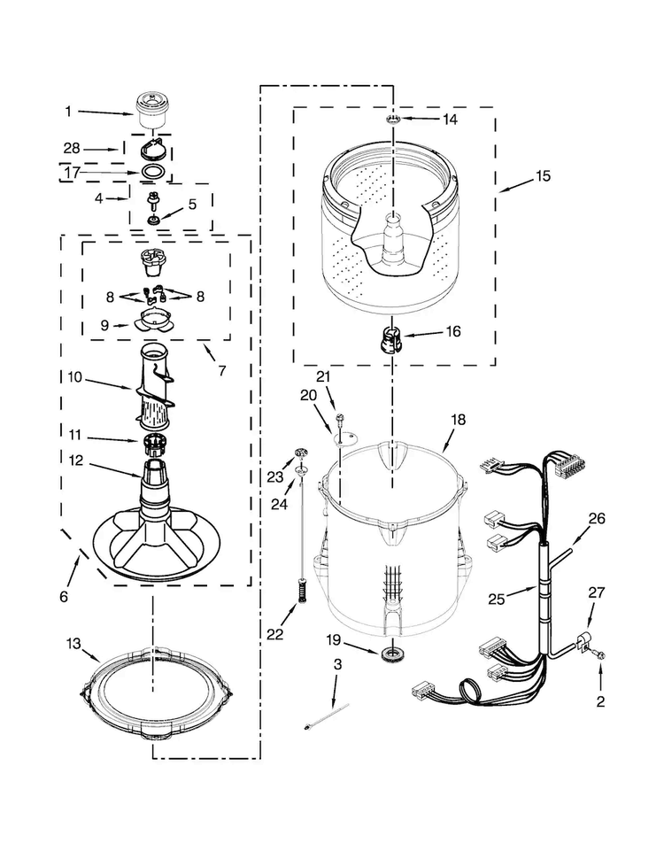 Basket And Tub Parts Diagram and Parts List for CAW9444DW1  Crosley Washer