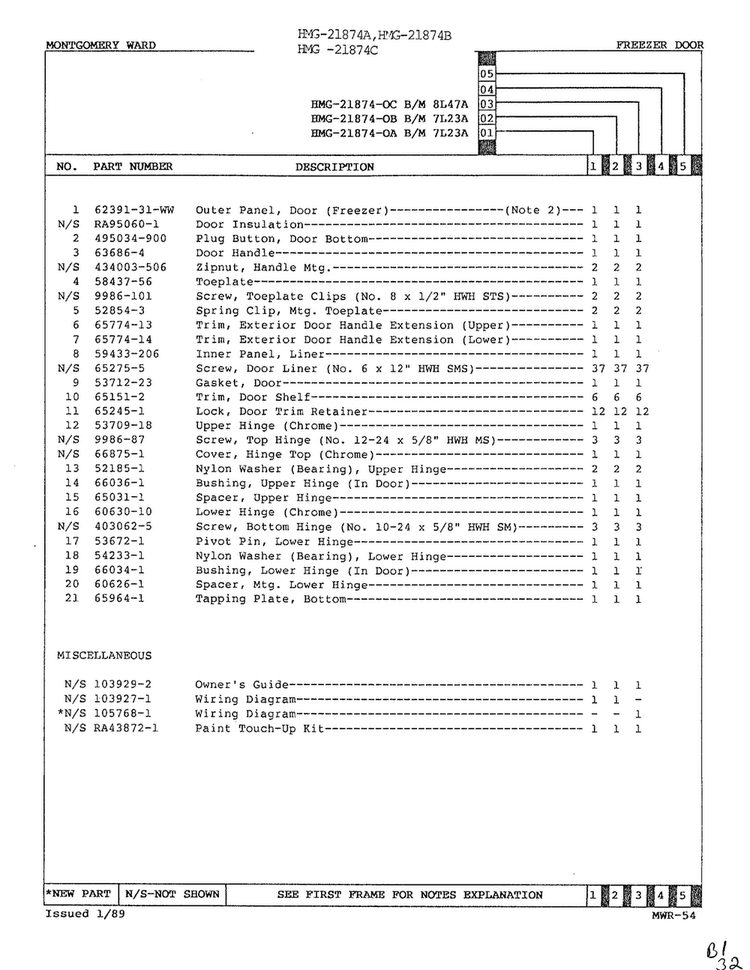 Freezer Door Page 2 Diagram and Parts List for 21874A  Admiral Refrigerator