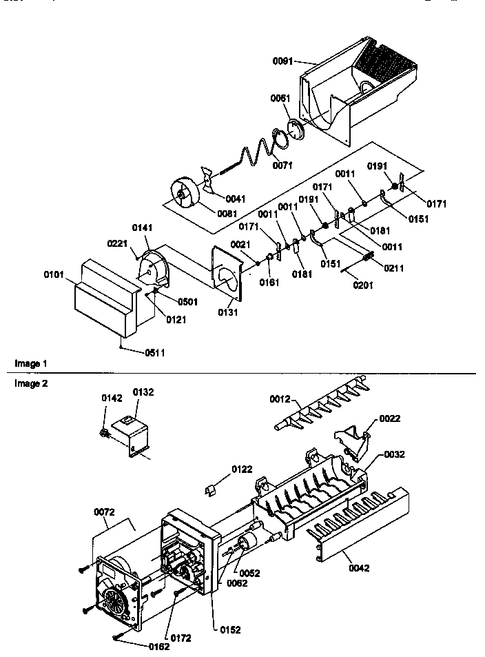 Ice Bucket Auger And Ice Maker Parts Diagram and Parts List for SMD21TBW-P1193911WW  Amana Refrigerator