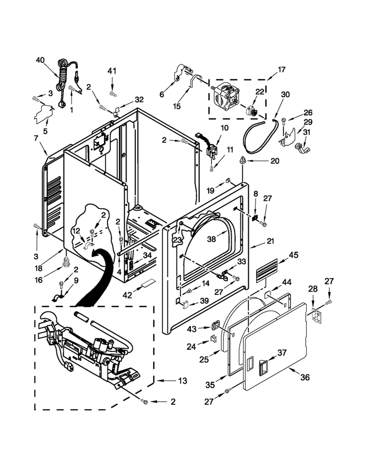 Cabinet Parts Diagram and Parts List for NGD4700YQ1  Amana Dryer
