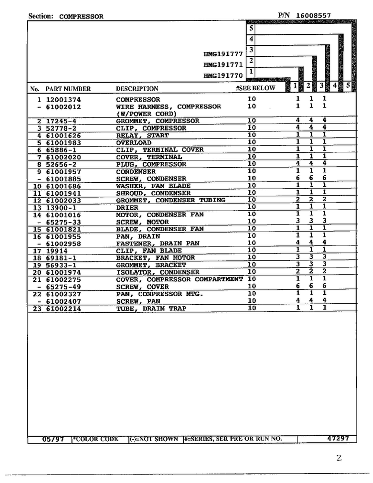 Compressor Page 2 Diagram and Parts List for HMG191770  Admiral Refrigerator