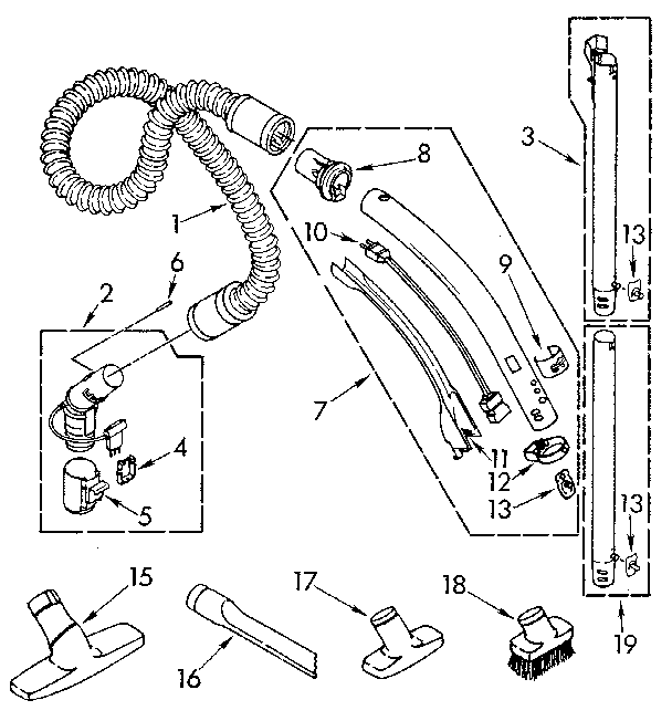 Hose And Attachment Diagram and Parts List for 1162039080  Kenmore Canister Vacuum