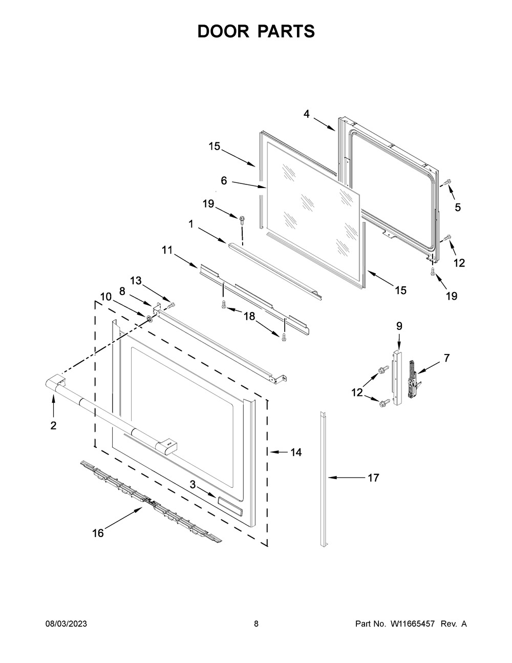 Door Parts Diagram and Parts List for JIS1450ML0  Jenn-Air Range