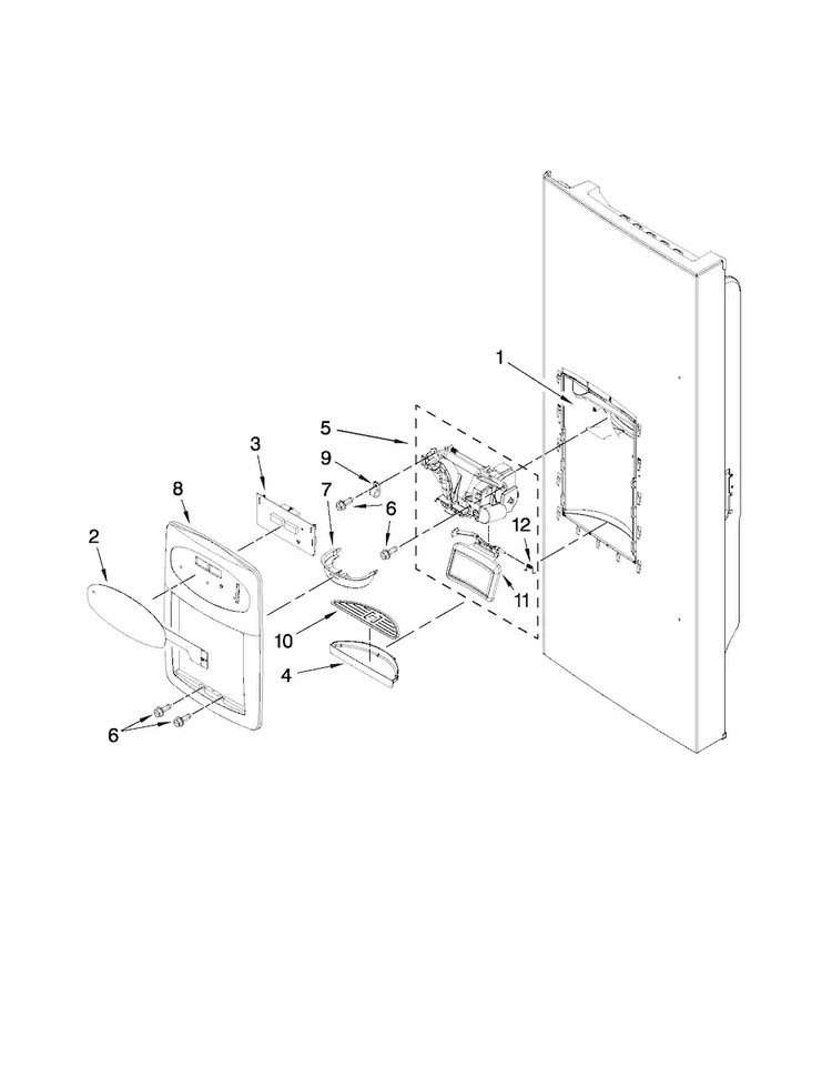 Dispenser Front Parts Diagram and Parts List for MFI2269VEW4  Maytag Refrigerator