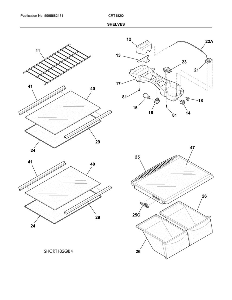 Shelves Diagram and Parts List for CRT182QW6A  Crosley Refrigerator