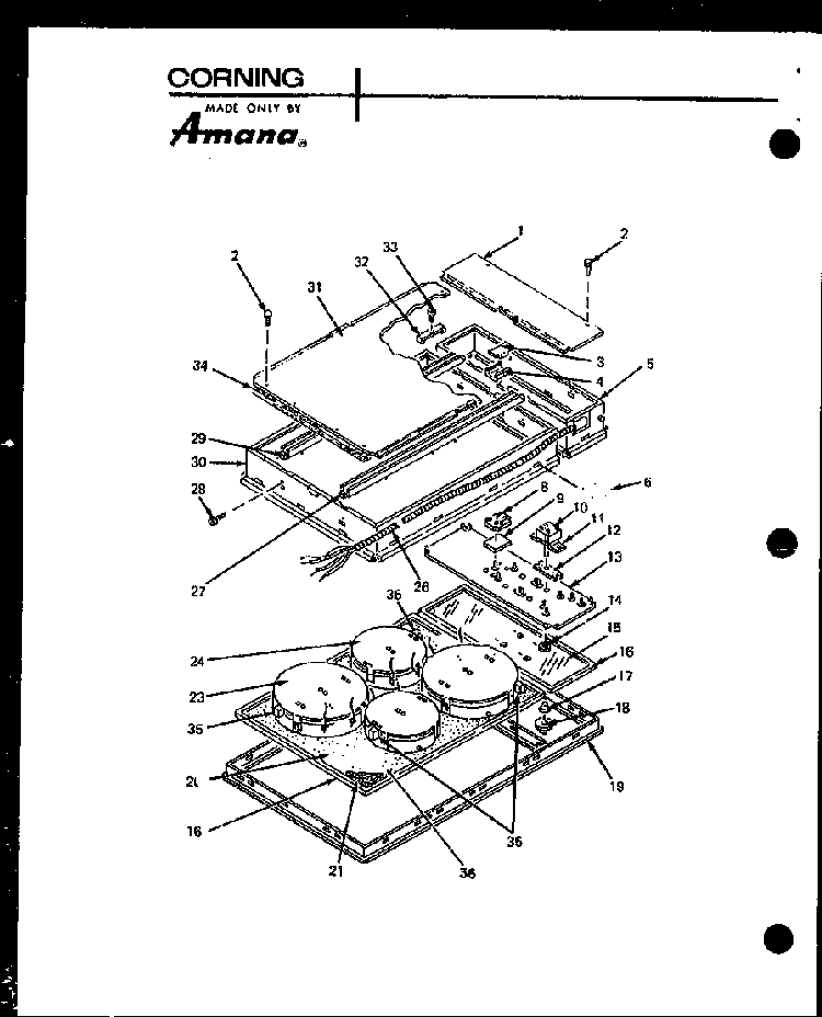 Section 3 Diagram and Parts List for AKC-4-P85002-4S  Amana Cooktop