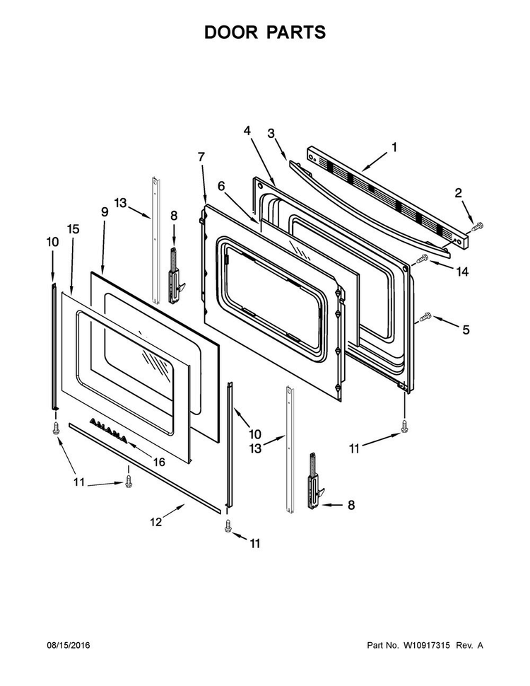 Door Parts Diagram and Parts List for YAER6303MFS0  Amana Range