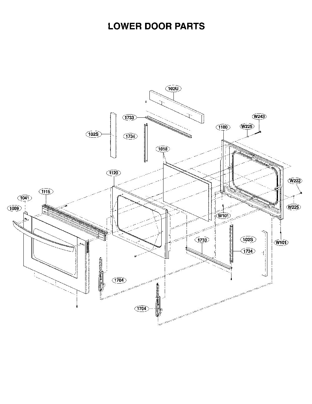 Lower Door Parts Diagram and Parts List for 72196043610  Kenmore Range