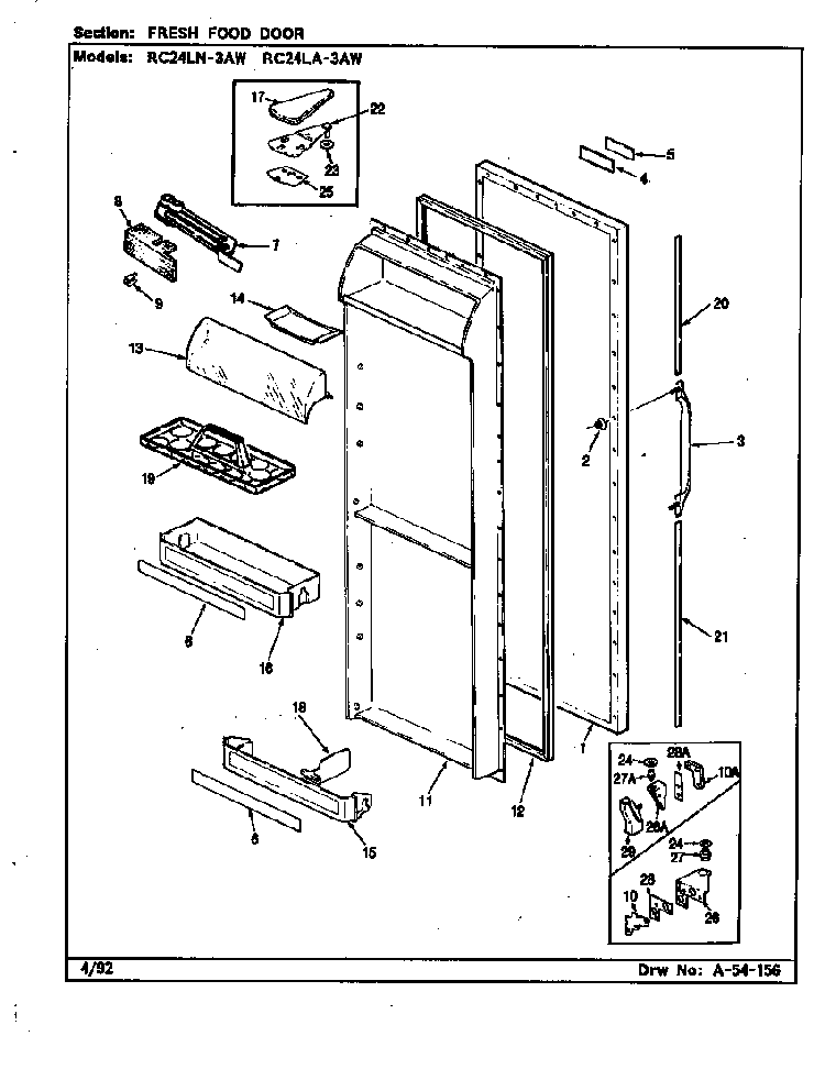 Fresh Food Door Diagram and Parts List for RC24LA-3AW BS81D Magic Chef Refrigerator