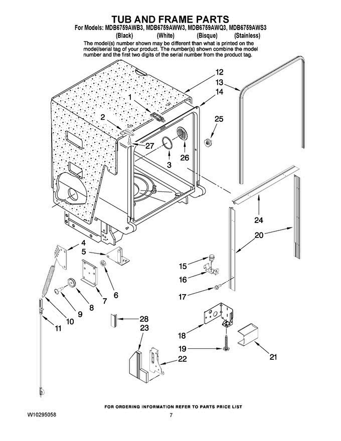 07 - Tub And Frame Parts Diagram and Parts List for MDB6759AWB3  Maytag Dishwasher