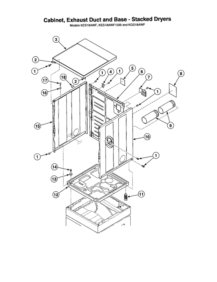 Cabinet/exhaust Duct/base Diagram and Parts List for AGS20AWF  Speed Queen Dryer