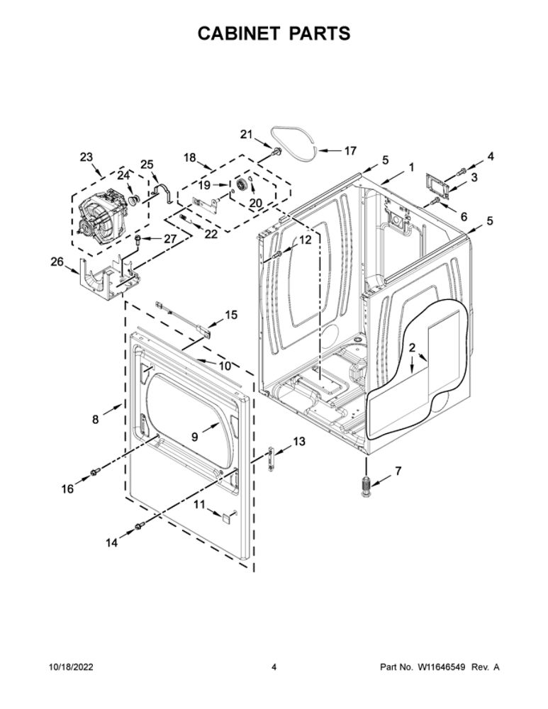 Cabinet Parts Diagram and Parts List for MED6230HC3  Maytag Dryer