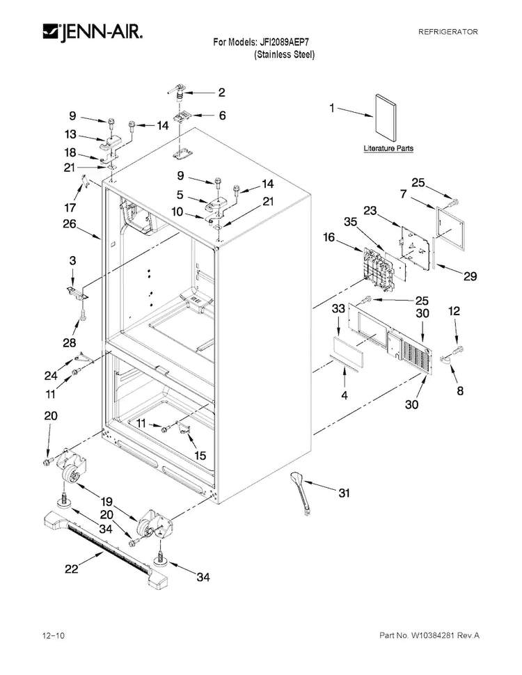 Cabinet Parts Diagram and Parts List for JFI2089AEP7  Jenn-Air Refrigerator