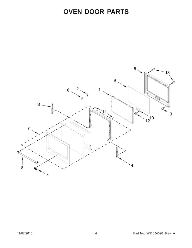 Oven Door Parts Diagram and Parts List for MEW9527FB01  Maytag Wall Oven